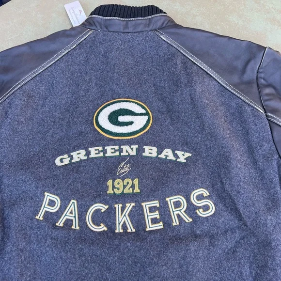 $595 Tommy Bahama Green Bay Packers Island Wool + Leather Premium Varsity Jacket